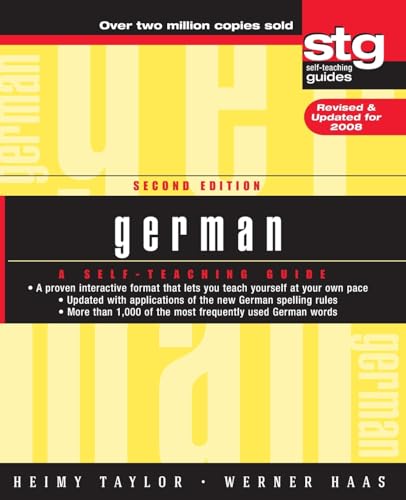 Book cover: "German: A Self-Teaching Guide," second edition, yellow and black.