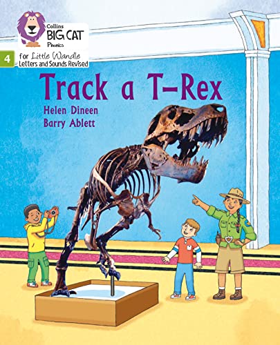 Children view a T-Rex skeleton with a park ranger in a museum.