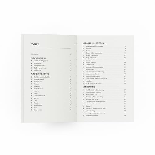 An open book showing the table of contents for a therapy guide for teenagers.