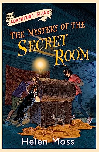 Book cover depicting children, dogs, and a treasure chest in a room.