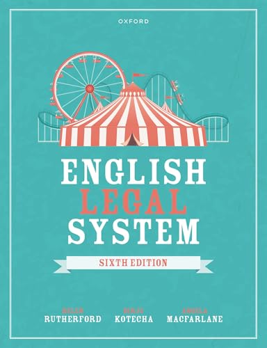 Book cover: "English Legal System" sixth edition, with fairground illustration.