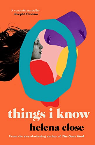 Book cover: orange background with abstract shapes and a woman’s face.