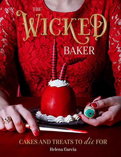 Book cover: red cake with legs and an eyeball, red lace background.