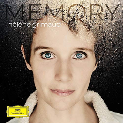 CD cover: Hélène Grimaud’s face dissolving into particles, blue eyes prominent.