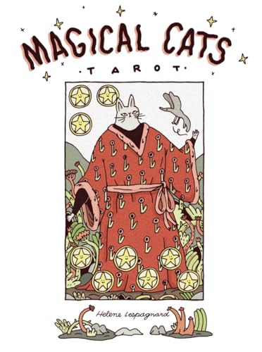 “Magickal Cats Tarot” cover: cat in robe amidst stars and foliage.