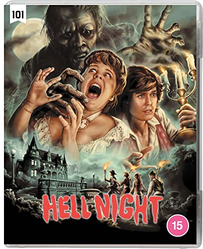 Blu-ray cover art for Hell Night featuring a screaming woman and a monster.
