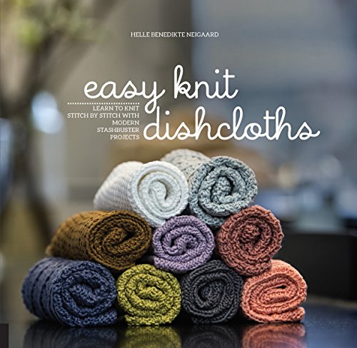 Book cover showing a stack of rolled, colorful knitted dishcloths with title text.