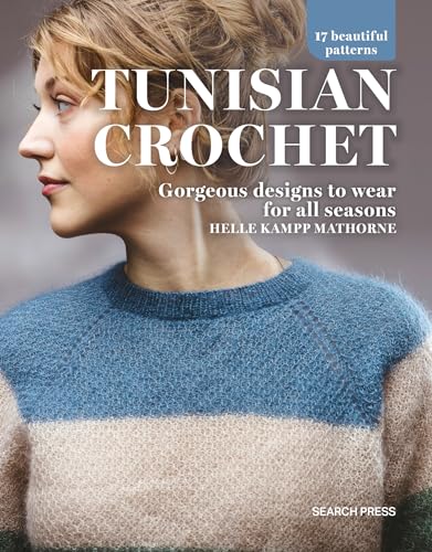 Book cover featuring a woman wearing a blue and beige color-blocked knitted sweater.