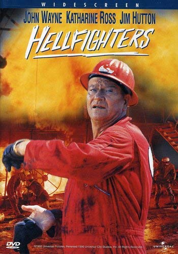 DVD cover for "Hellfighters" featuring John Wayne in firefighter gear.