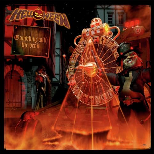 Helloween album cover: a devil figure with a roulette wheel and castle.