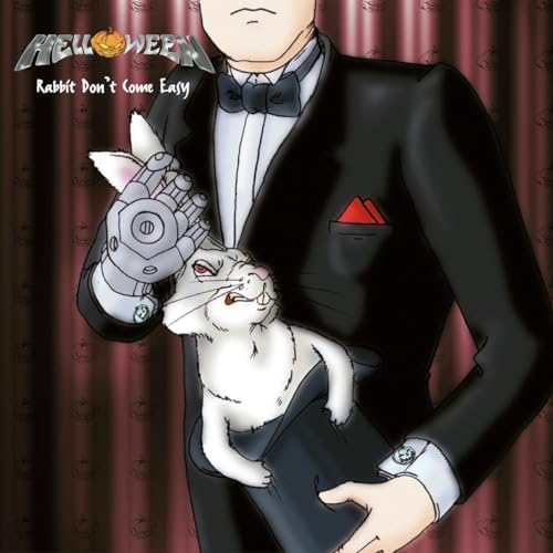 Helloween album cover: man in tuxedo holding a robotic rabbit.
