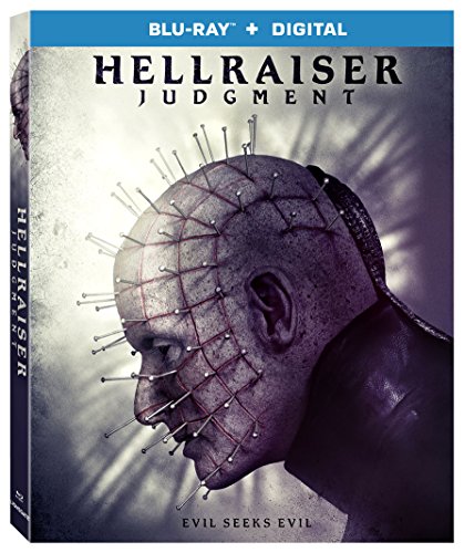 Hellraiser Judgement Blu-ray cover featuring Pinhead with pins in his head.
