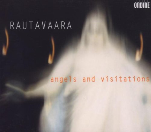 "CD cover with blurry white figure, flames, and text 'angels and visitations' in orange."
