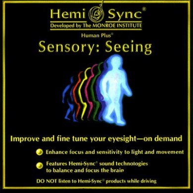 CD cover for "Hemi-Sync - Sensory: Seeing" with a silhouetted figure.
