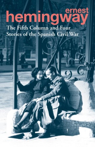 Book cover: "The Fifth Column" by Ernest Hemingway, with a couple seated.