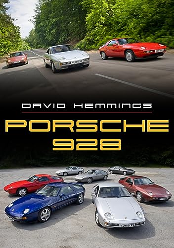 Book cover featuring multiple Porsche 928 cars in various colors on a road and lot.