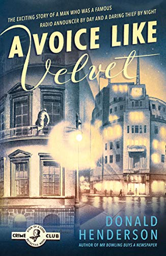 Vintage book cover: “A Voice Like Velvet” with city illustration.