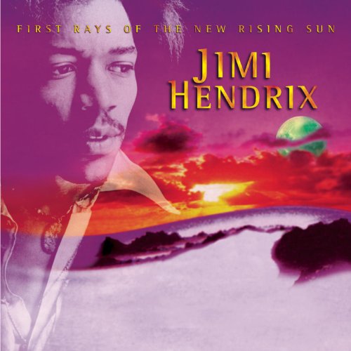 Jimi Hendrix album cover with a purple and orange sunset background.
