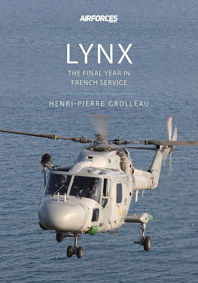 Book cover featuring a grey French Navy Lynx helicopter in flight.