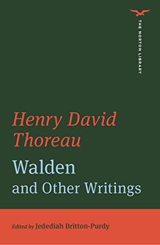 Book cover for "Walden" by Henry David Thoreau, dark green and red.