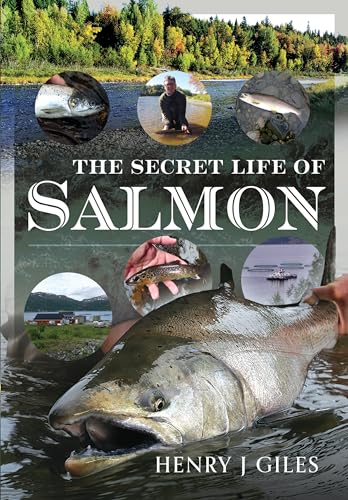 Book cover featuring salmon, landscapes, and a person in a river.