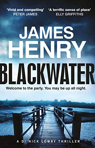 Book cover: “Blackwater” by James Henry, featuring a wooden pier and stormy sky.