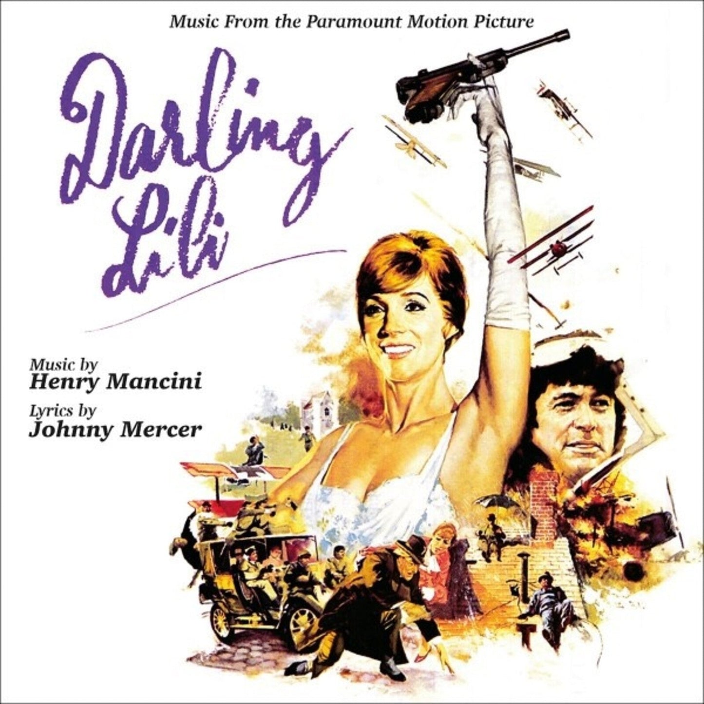 CD cover for "Darling Lili" featuring Julie Andrews and a chaotic battlefield scene.