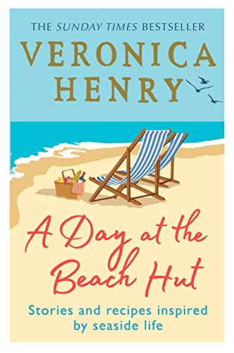 Book cover: beach scene with deck chairs and title "A Day at the Beach Hut".