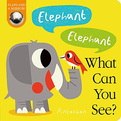 A yellow children's book cover featuring a gray elephant with a small red bird.