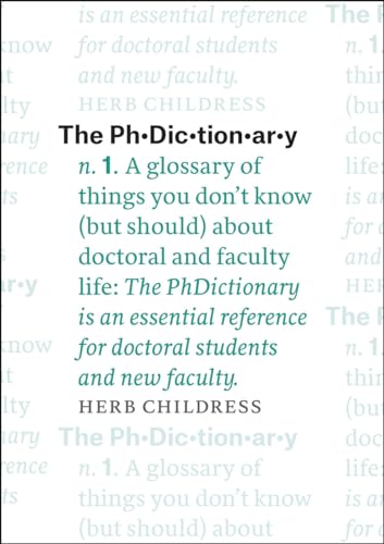 Book cover with title “The PhDictionary” and repeated text pattern.