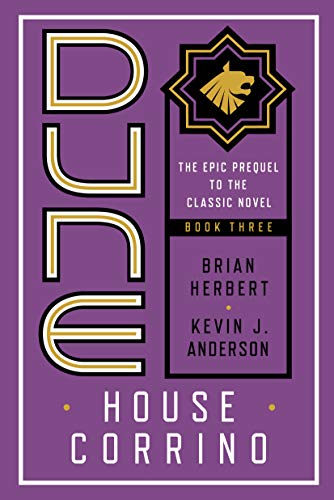 Book cover for "Dune: House Corrino" with large gold lettering and a crest.