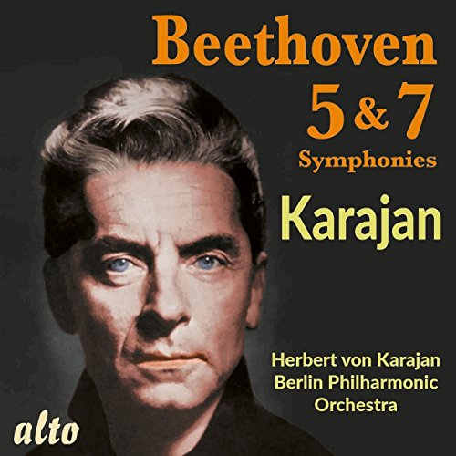 CD cover featuring Herbert von Karajan and text: Beethoven Symphonies 5 & 7.