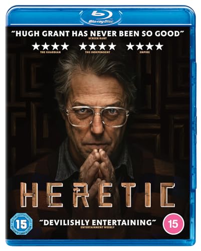 Blu-ray cover for "Heretic" featuring a portrait of Tim Roth.