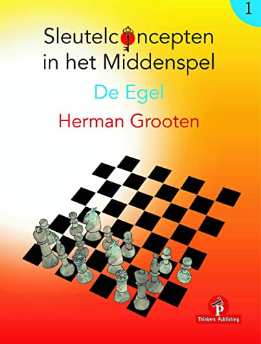 Chess book cover with pieces on a checkered board, red background.