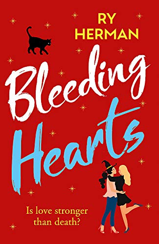 Red book cover with title "Bleeding Hearts", two women, and a black cat.