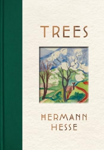Book cover with a green spine, cream background, and a central watercolor tree painting.