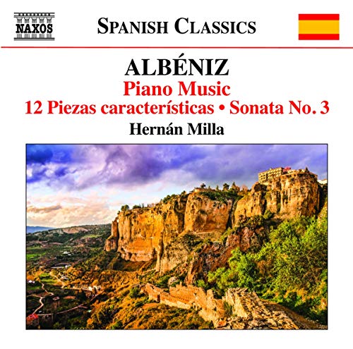 CD cover featuring a scenic landscape with cliffs, labeled "Albeniz: Piano Music."