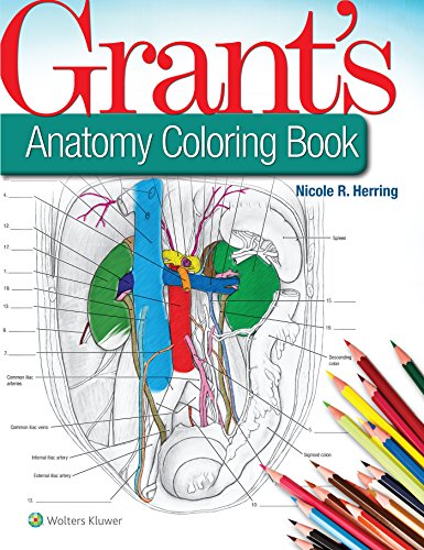Grant's Anatomy Coloring Book" cover with anatomical illustration and colored pencils.