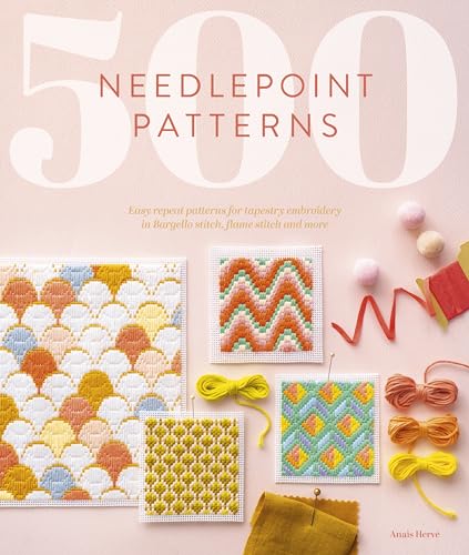 Book cover displaying colorful needlepoint embroidery samples and crafting supplies.