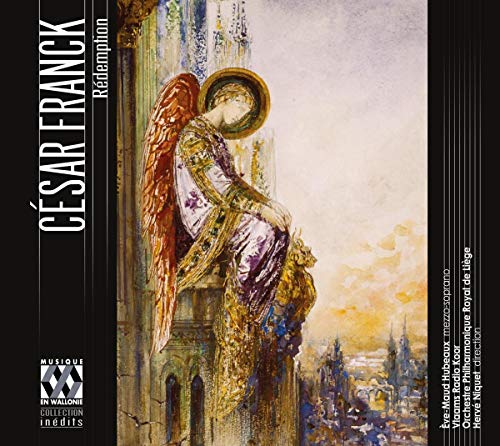 "CD cover featuring a painting of an angel perched on a building ledge."