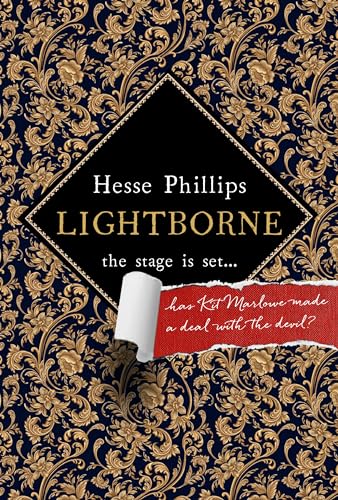 Book cover with ornate gold design, black background, and torn red paper.
