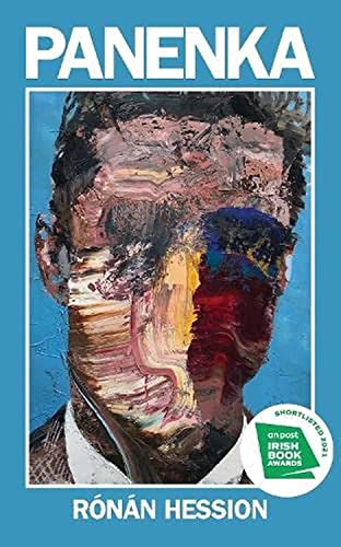 Book cover featuring an abstract, thick-textured oil painting of a face on blue background.