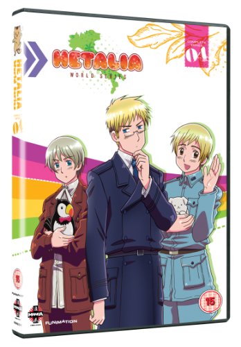 DVD case featuring three anime characters: two blonde men and one with grey hair holding a penguin.