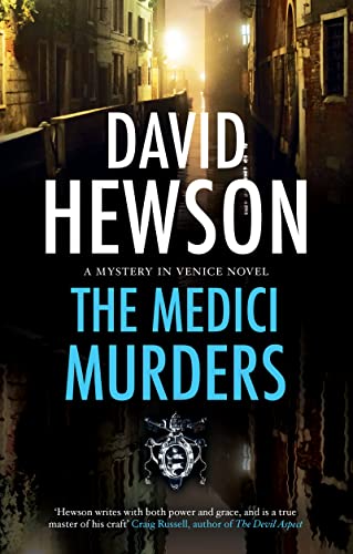 Book cover for The Medici Murders by David Hewson featuring a dark Venetian canal.