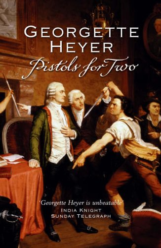 Book cover: "Pistols for Two" by Georgette Heyer, depicting a duel scene.