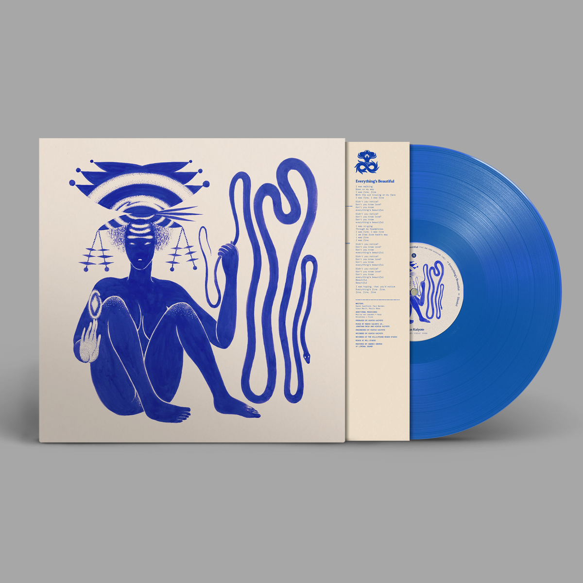 Vinyl record with blue cover art featuring a figure and snake, plus blue disc.