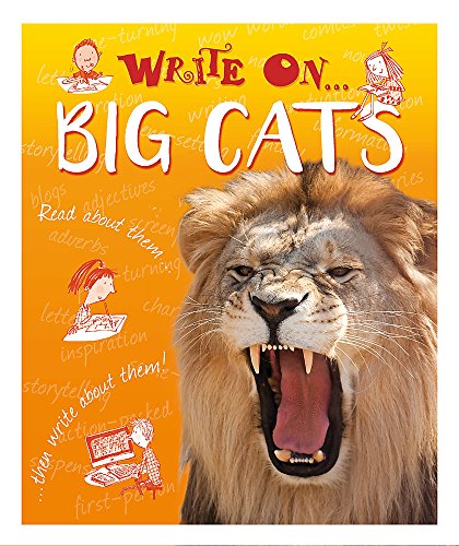 Book cover featuring a roaring lion and writing-related illustrations.