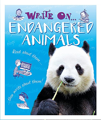 Book cover featuring a panda and text about endangered animals and writing.