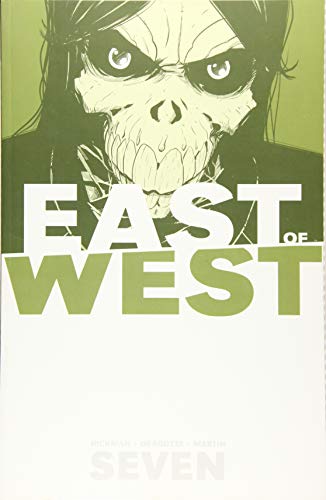 East of West Volume 7" graphic novel cover with a skull-like face.