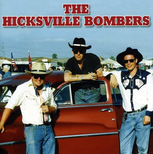 CD cover featuring three men in cowboy hats leaning on a red car.